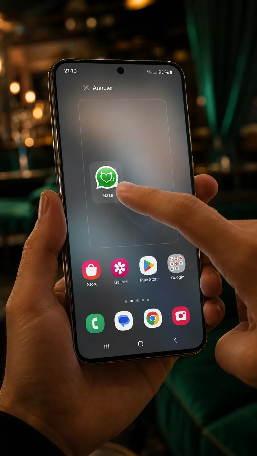 L’icône de l’application Baza ajoutée à l’écran d’accueil d’un smartphone Android
